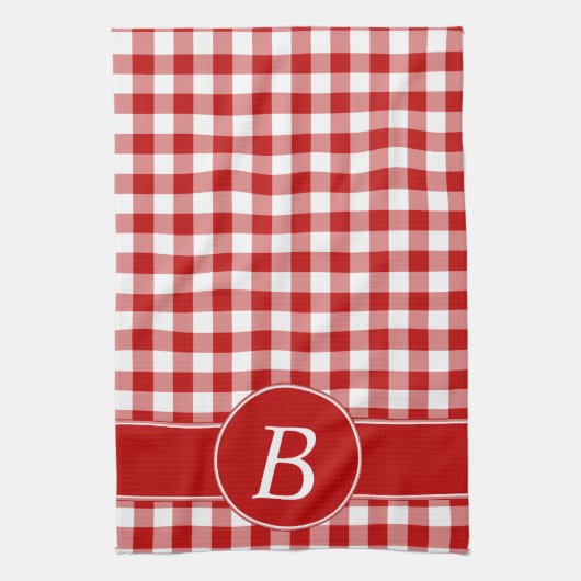 Rood en wit Gingham Monogram Kitchen Towel Theedoek (Verticaal)