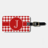 Rood en wit Gingham Monogrammed Bagagelabel (Voorkant horizontaal)