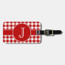 Rood en wit Gingham Monogrammed Bagagelabel