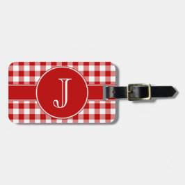 Rood en wit Gingham Monogrammed Bagagelabel