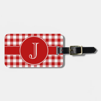 Rood en wit Gingham Monogrammed Bagagelabel