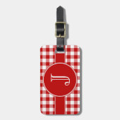 Rood en wit Gingham Monogrammed Bagagelabel (Voorkant verticaal)