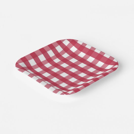 Rood en wit Gingham Papieren Bordje (Gebogen)