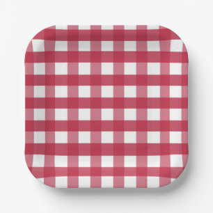 Rood en wit Gingham Papieren Bordje