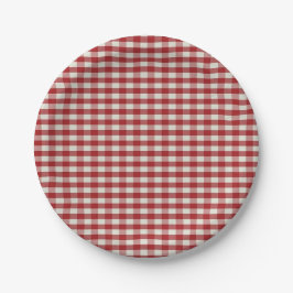 Rood en wit Gingham Papieren Bordje