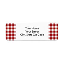 Rood en Wit Gingham Patroon retour adres label