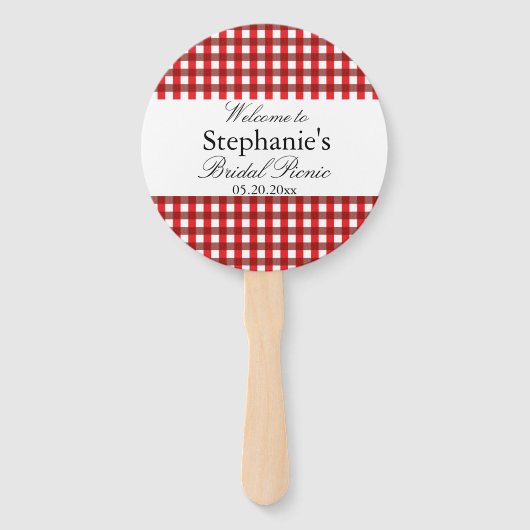 Rood en wit Gingham Pattern Bridal Picnic Handwaaier (Achterkant)