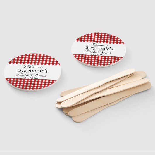 Rood en wit Gingham Pattern Bridal Picnic Handwaaier (Niet-gemonteerd)