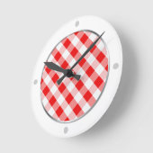 Rood en wit Gingham Pattern-slot Ronde Klok (Hoek)