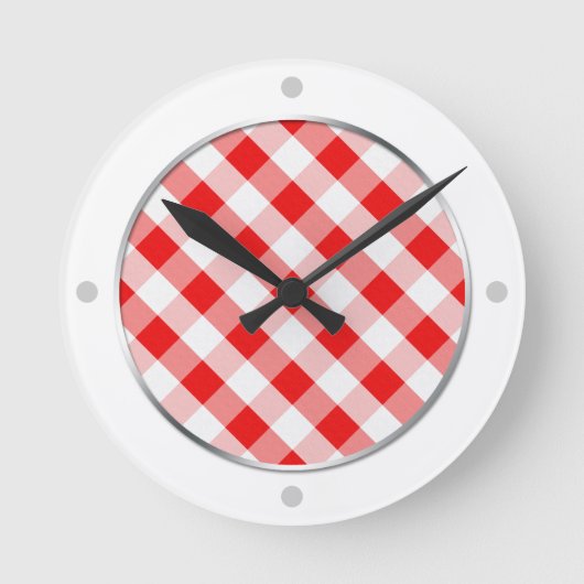 Rood en wit Gingham Pattern-slot Ronde Klok (Voorkant)