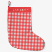 Rood en Wit Gingham Pset op persoonlijke titel Kleine Kerstsok (Voorkant)