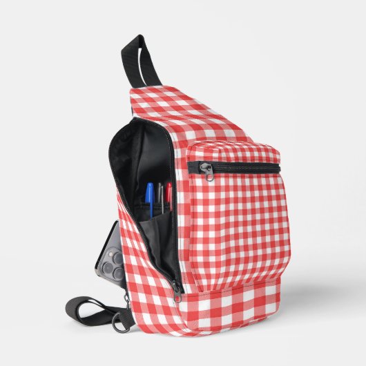 Rood en wit Gingham Sling Bag (Open)