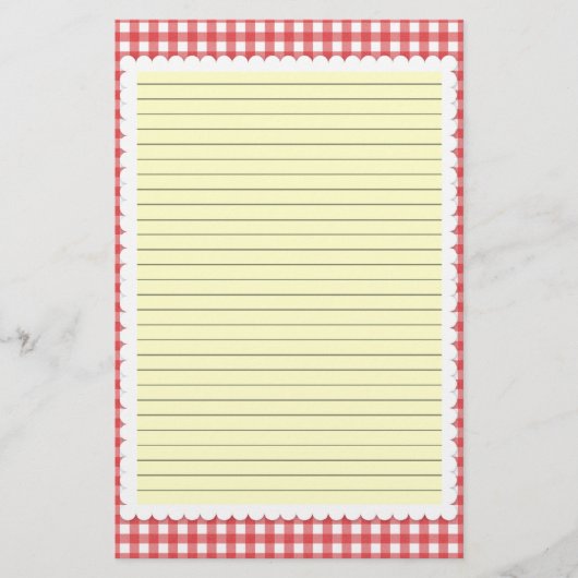 Rood en Wit Gingham Stationery - optionele lijnen Briefpapier (Voorkant)