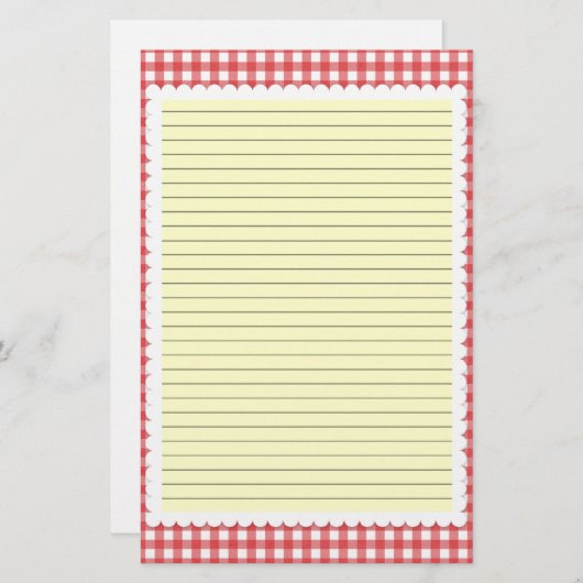 Rood en Wit Gingham Stationery - optionele lijnen Briefpapier (Voorkant / Achterkant)