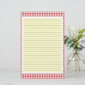 Rood en Wit Gingham Stationery - optionele lijnen Briefpapier (Staand voorkant)