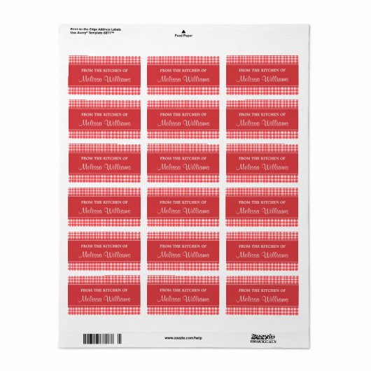 Rood en wit gingham uit de keuken van labels (Full Sheet)
