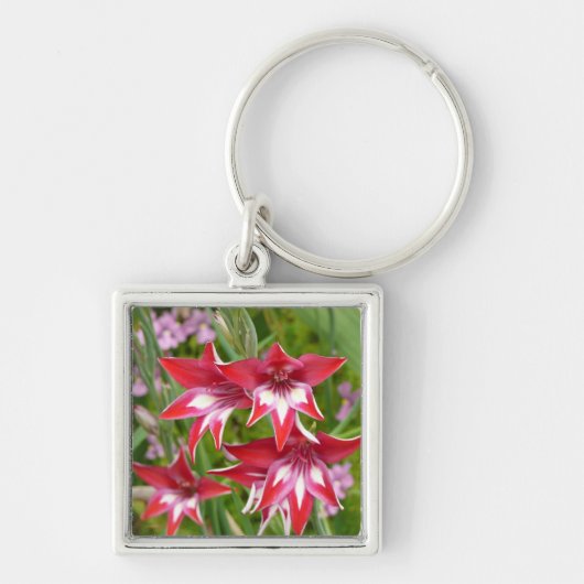 Rood en Wit Gladiolas Zomer Botanisch Sleutelhanger (Voorkant)