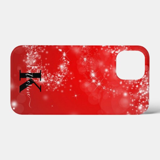 Rood en wit Glitter Girly Monogram Naam Case-Mate iPhone Case (Achterkant (horizontaal))