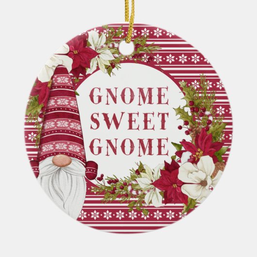 Rood en wit gnoom voor de Feestdagen kerstmis Keramisch Ornament (Voorkant)