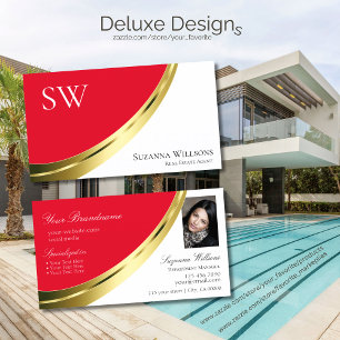 Rood en Wit Goud Decor met Monogram en Foto Visitekaartje