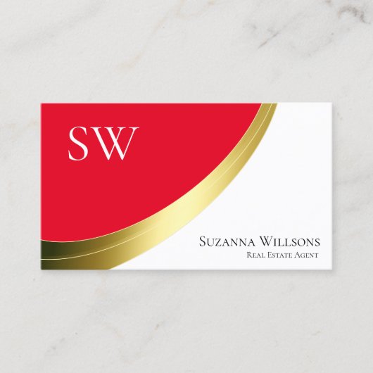 Rood en Wit Goud Decor met Monogram Visitekaartje (Voorkant)