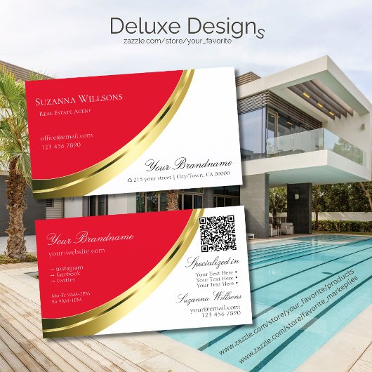 Rood en Wit Goud Decor met QR-Code Visitekaartje