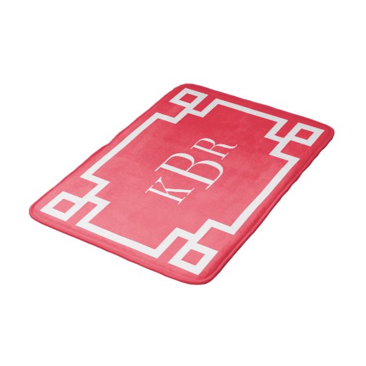 Rood en Wit Grieks Key Custom Monogram Badmat (Gekanteld)