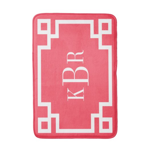 Rood en Wit Grieks Key Custom Monogram Badmat (Voorkant Verticaal)