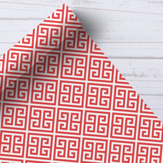 Rood en Wit Grieks Key Maze Patroon Cadeaupapier