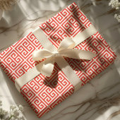 Rood en Wit Grieks Key Maze Patroon Cadeaupapier