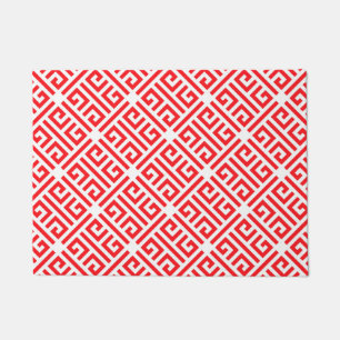 Rood en wit Griekse Sleutel Geometrisch Deurmat