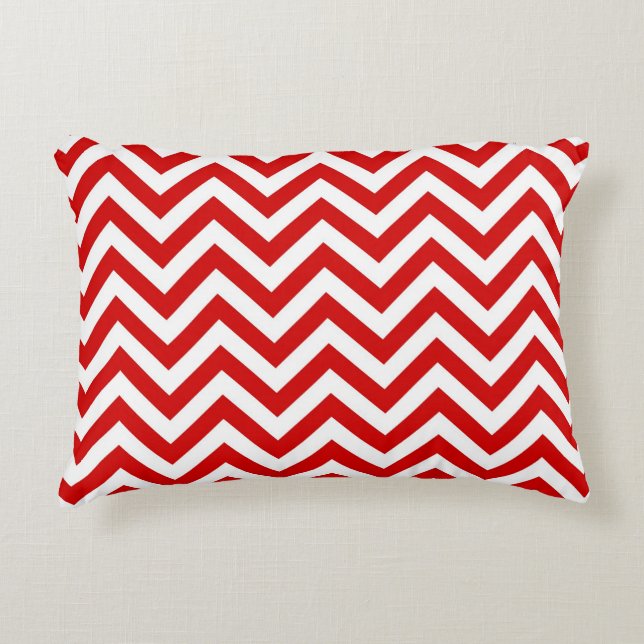 Rood en Wit Groot Chevron ZigZag Patroon Accent Kussen (Voorkant)