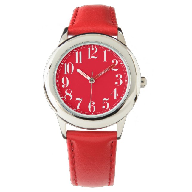 Rood en Wit Groot Genummerd Kinder Horloge (Voorkant)