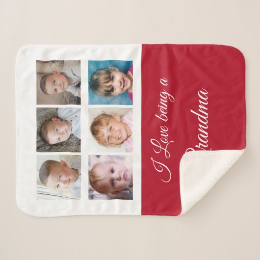 Rood en wit Grootmafotocollage Sherpa Deken (Voorkant (horizontaal))