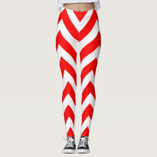 Rood en Wit Grote Grootte Chevron Leggings