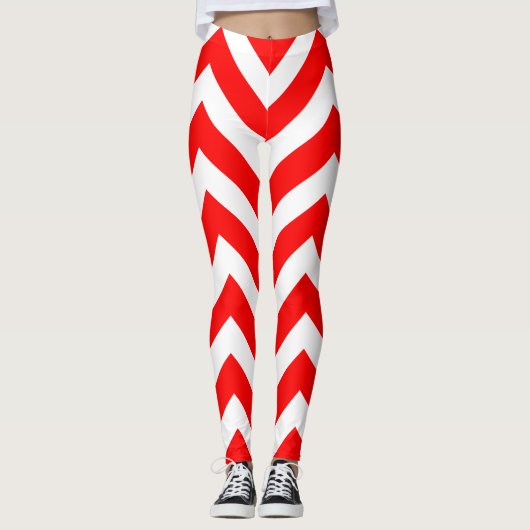 Rood en Wit Grote Grootte Chevron Leggings (Voorkant)