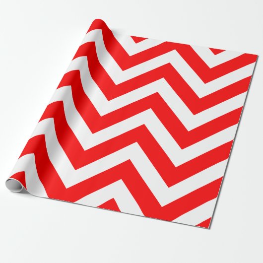 Rood en Wit Grote Grootte Chevron Strepen Cadeaupapier (Uitgerold)