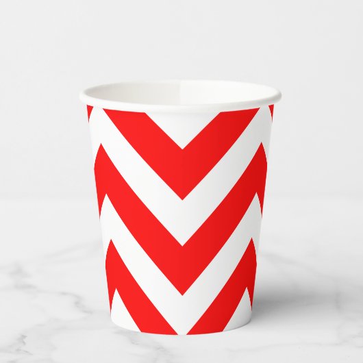 Rood en Wit Grote Grootte Chevron Strepen Papieren Bekers (Links)