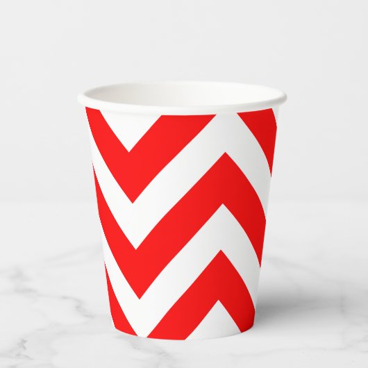 Rood en Wit Grote Grootte Chevron Strepen Papieren Bekers (Voorkant)