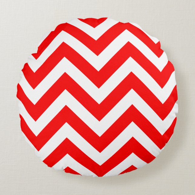Rood en Wit Grote Grootte Chevron Strepen Rond Kussen (Voorkant)