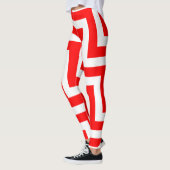 Rood en Wit Grote Grootte Diagonale Chevron Leggings (Links)