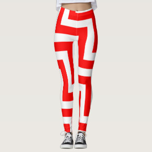 Rood en Wit Grote Grootte Diagonale Chevron Leggings