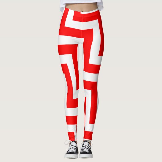 Rood en Wit Grote Grootte Diagonale Chevron Leggings (Voorkant)
