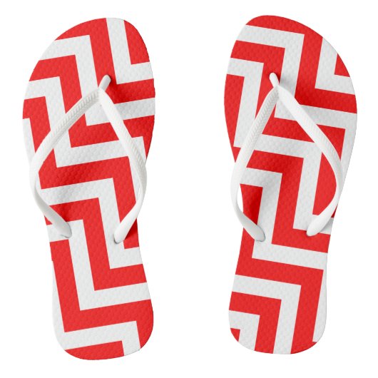 Rood en Wit Grote Grootte Diagonale Chevron Strepe Teenslippers (Voetbed)