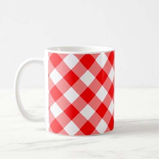 Rood en Wit Grote Grootte Diagonale Gingham-Contro Koffiemok (Links)