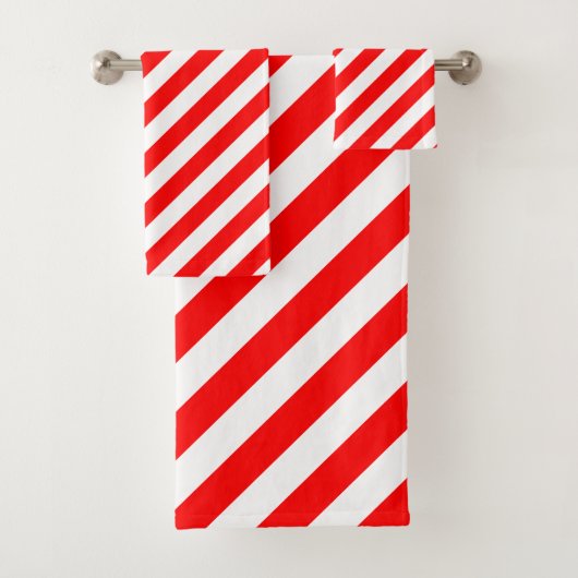 Rood en Wit Grote Grootte Diagonale Strepen Bad Handdoek (Insitu)