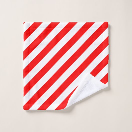 Rood en Wit Grote Grootte Diagonale Strepen Bad Handdoek (Wasdoekje)