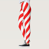 Rood en Wit Grote Grootte Diagonale Strepen Leggings (Links)
