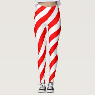 Rood en Wit Grote Grootte Diagonale Strepen Leggings