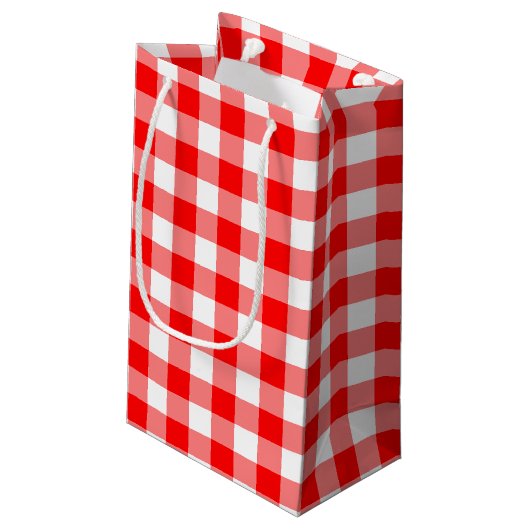 Rood en Wit Grote Grootte Gingham Checks Klein Cadeauzakje (Achterkant Gekanteld)